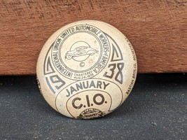 1938 January UAW CIO Button ~ Auto Workers Union Pin back Lapel ~ Bastian Bros - £9.38 GBP