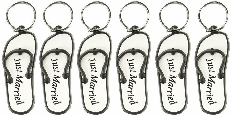 Mini Flip Flop Just Married Key Chains Pack of 6 Keychain Honeymoon Gifts - $13.10