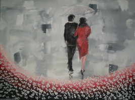 rdoward fine art / walk in the rain 30x48 Canvas Acrylic Abstract Painting  - £157.11 GBP