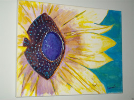 ORIGINAL 14&quot; SUNFLOWER MODERN SIGNED CANVAS PAINTING  -: rdoward fine art - £54.13 GBP