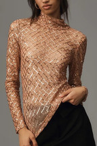 Pilcro Anthropologie Sheer Copper Turtleneck Sequin Top Size XL NWT - £60.50 GBP