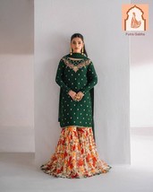 Elegant Embroidered Fox Georgette Suit with Sharara Palazzo and Dupatta - $60.00