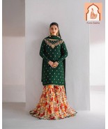 Elegant Embroidered Fox Georgette Suit with Sharara Palazzo and Dupatta - $1,109.28 MXN