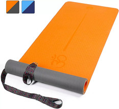 Yoga Mat with Carrying Strap - TPE Exercise Workout Mat 72’’X 24’’X1/4’’ Orange - £23.35 GBP