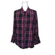 Time And Tru Womens Plaid Long Flared Sleeves Button Down Shirt Size M 8-10 Red - £10.42 GBP