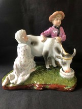 Antique german figurine farmer and farmers wife milking cow. Marked bottom - £102.54 GBP