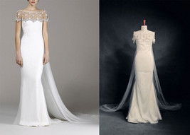 Rosyfancy Art Deco-inspired Beaded Neck Watteau Train Column Wedding Dress - £275.77 GBP