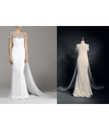 Rosyfancy Art Deco-inspired Beaded Neck Watteau Train Column Wedding Dress - £270.35 GBP