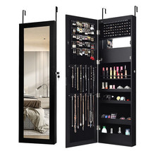 Lockable Wall Door Mounted Mirror Jewelry Cabinet w/LED Lights-Black - Color: B - £119.47 GBP