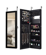 Lockable Wall Door Mounted Mirror Jewelry Cabinet w/LED Lights-Black - C... - $2,903.32 MXN