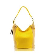 GUIA&#39;S Italian Made Natural Yellow &amp; Beige Calf Leather Designer Bucket ... - $6,368.27 MXN