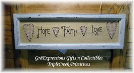 PRiMiTiVe n Shabby &quot;Hope, Faith, Love&quot; Framed Stitchery - £11.91 GBP
