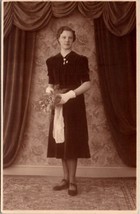 Lovely Woman Lisa Gebhardt 1940 Dance Pretty Dress Flowers RPPC Postcard Z18 - £7.95 GBP