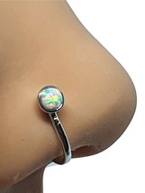 Clip On Cuff Opal Nose Ring White Aurora Borealis 18g (1mm) Rhodium Plated Cuff - £4.04 GBP