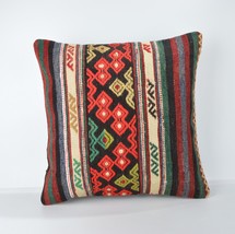 18x18 Inch Vintage Turkish Handwoven Striped Kilim Rug Decorative Pillow Cover  - $55.00