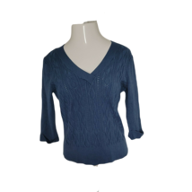 Studio 1940 Women&#39;s Knit Sweater V-Neck Blouse ~ Sz M ~ Blue ~ 3/4 Sleeve  - £15.47 GBP
