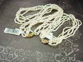 14kt gold Bridal Pearl Necklace &amp; bracelet 5 strand Original tag  16&quot;  8mm Vinta - £123.90 GBP