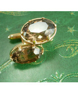 Swank Smoky Topaz Cufflinks 30ct faceted stones gold cuff links estate j... - $225.00