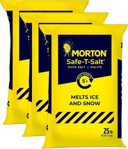 Morton Ice Melter Rock Safe-T-Salt, Melts Ice and Snow, 25 lb (3 Pack) - £65.28 GBP