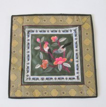 Vintage Chinese Silk Embroidered Square Textile Panel Birds On Branches 7 Inches - $19.77