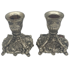 2 Vintage Silver Tarnish Resistant Candlestick Candle Holders 1960&#39;s Japan - £19.73 GBP