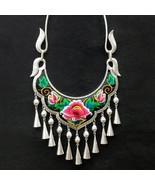 Ethnic Tribal Embroidered Rose Silver Necklace | Tibetan Charm Pendant B... - $67.17 CAD
