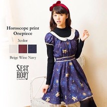 Horoscope Print Onepiece in Navy by Secret Honey Japanese Fashion Kawaii... - $199.00
