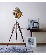 NauticalMart Industrial Vintage Natural Wood and Brass Finish Tripod Flo... - $3,750.75 MXN