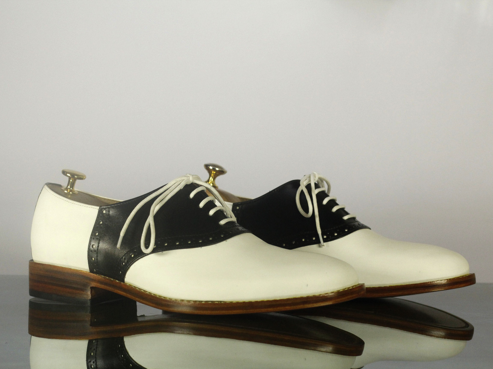 Handmade Men's Black & White Leather Lace Up Shoes, Men Designer Dress Shoes