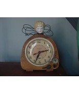 VINTAGE FOLK ART ASSEMBLED ART PORCELAIN DOLL HEAD &#39;TIME FLIES&#39; CLOCK SI... - $95.00