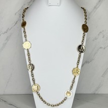 Chico&#39;s Gold Tone Coin Station Chain Link Long Necklace - £15.63 GBP
