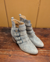 Lucky Brand Boots Women&#39;s Sz 7.5 M Gray Loreniah Leather Boot Buckle Zipper Heel - £23.16 GBP
