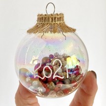 2021 Beach Theme Christmas Ornament Rainbow Shimmer Ball Shells Starfish - £7.83 GBP