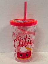 &quot;Cutie&quot; Pie Pink Clear 10 Oz Kids Tumbler Cup W/ Straw Bpa Free Novelty - £7.12 GBP