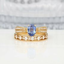2.60Ct Oval Cut Blue Sapphire Engagement Bridal Ring Set 14k Yellow Gold Finish - £67.35 GBP