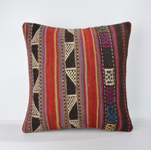 VINTAGE TURKISH HANDWOVEN STRIPED KILIM RUG DECORATIVE PILLOW COVER 18x1... - $55.00