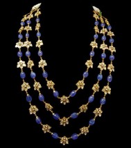 VeroniQ Trends-Multistrand Sapphire With Floral Kundan Design-Beaded Necklace - £235.76 GBP