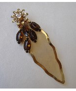 Flower Leaf Brown Amber Rhinestone Pin Brooch Wire Mesh Gold Tone Metal ... - $50.00