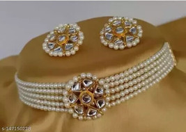 Chik Kundan Choker Necklace Earrings Beaded Bridal wedding dulhan jewelry Set11 - £10.61 GBP