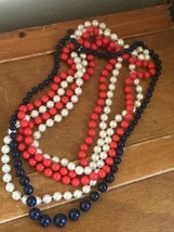 Estate Lot of 3 Various Size and Lengths Red White &amp; Blue Plastic Bead Patriotic - £10.49 GBP