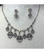 Silver-Tone Marcasite &amp; Rhinestone Jewelry Set Necklace Earrings Special... - $461.34 MXN