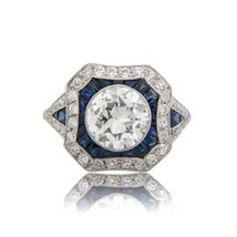 Art Deco Designer 3.10CT White &amp; Blue Sapphire 925 Silver Engagement Ring - £87.37 GBP