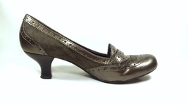 Size 6.5 FRANCO SARTO Women Kitten Heel Gray Round Toe Leather Suede Brogue - £22.36 GBP