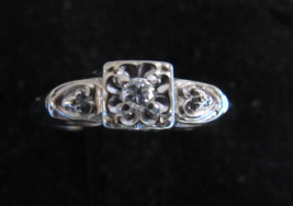Vtg 14k White Gold .10ct Diamond Ladies Engagement Ring Sz 6.75 Traditional SPCO - £196.01 GBP