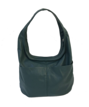 Green Leather Bag, Slouchy Hobo Purse, Shoulder Handbag w/ Pockets, Aly - £114.69 GBP