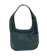 Green Leather Bag, Slouchy Hobo Purse, Shoulder Handbag w/ Pockets, Aly - £115.40 GBP