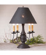 COLONIAL TABLE LAMP &amp; PUNCHED TIN SHADE - Heavy Distressed Black Crackle... - $8,526.55 MXN