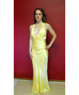 Satin Yellow Gown Old Hollywood 90s Retro Vintage Formal Evening Prom Pa... - £53.49 GBP