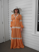 Prairie Dress Corset Gunne Style Vintage Boho Lace Orange 60s 70s XS - £71.09 GBP