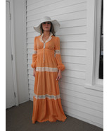 Prairie Dress Corset Gunne Style Vintage Boho Lace Orange 60s 70s XS - $89.99